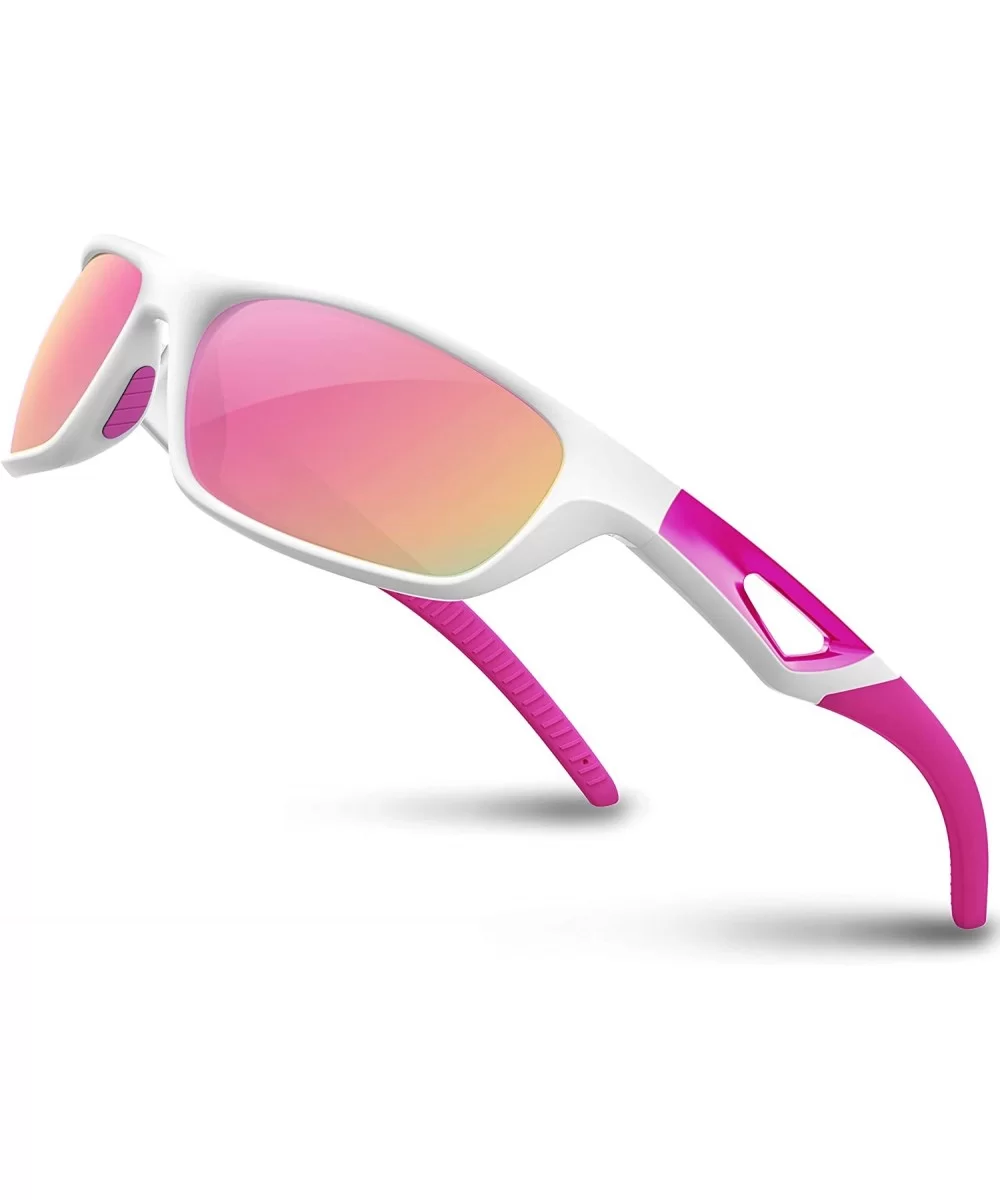 Polarized Sports Sunglasses Driving shades For Men TR90 Unbreakable Frame RB831 - White&pink - CY18SGH95O5 $28.11 Goggle