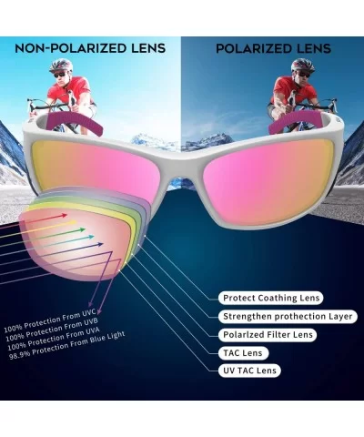 Polarized Sports Sunglasses Driving shades For Men TR90 Unbreakable Frame RB831 - White&pink - CY18SGH95O5 $28.11 Goggle