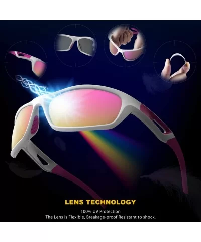 Polarized Sports Sunglasses Driving shades For Men TR90 Unbreakable Frame RB831 - White&pink - CY18SGH95O5 $28.11 Goggle