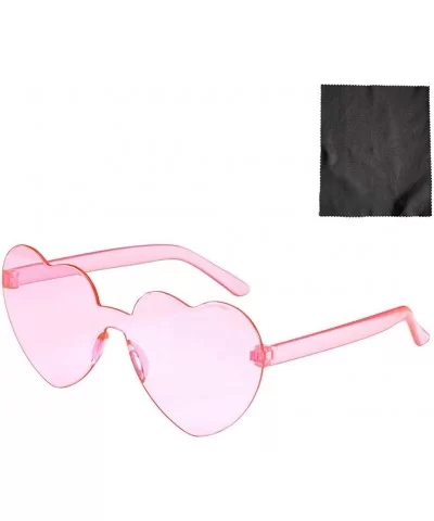 Love Heart Shaped Rimless Sunglasses PC Frame Resin Lens Sunglasses UV400 Sunglasses - Pink - CU199X945L4 $7.39 Oversized