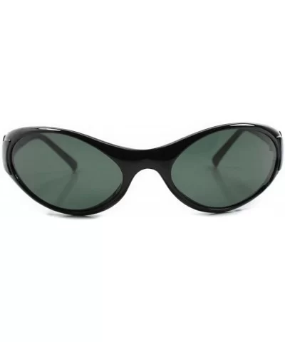 Vintage Classic Lens Wrap Around Oval Sunglasses - Black / Green - CS18ECEHZ7D $17.16 Wrap