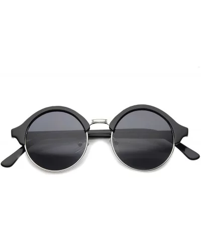 Vintage Inspired Classic Half Frame Semi-Rimless Round Circle Sunglasses - Black-silver / Smoke - CI126HXNWE1 $13.33 Rimless