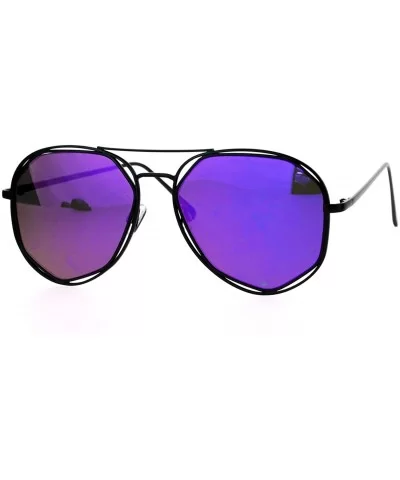 Designer Fashion Aviators Womens Sunglasses Metal Double Frame Mirror Lens - Black (Purple Mirror) - CG1877Q9ZLH $16.51 Aviator