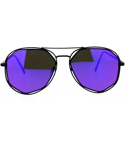 Designer Fashion Aviators Womens Sunglasses Metal Double Frame Mirror Lens - Black (Purple Mirror) - CG1877Q9ZLH $16.51 Aviator