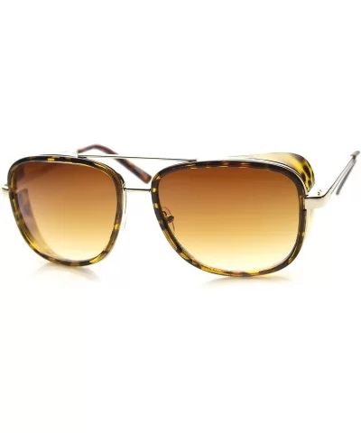 Classic Side Shield Double Bridged Flat Lens Metal Aviator Sunglasses 55mm - Tortoise-gold / Amber - CN126OMTMJT $12.37 Shield