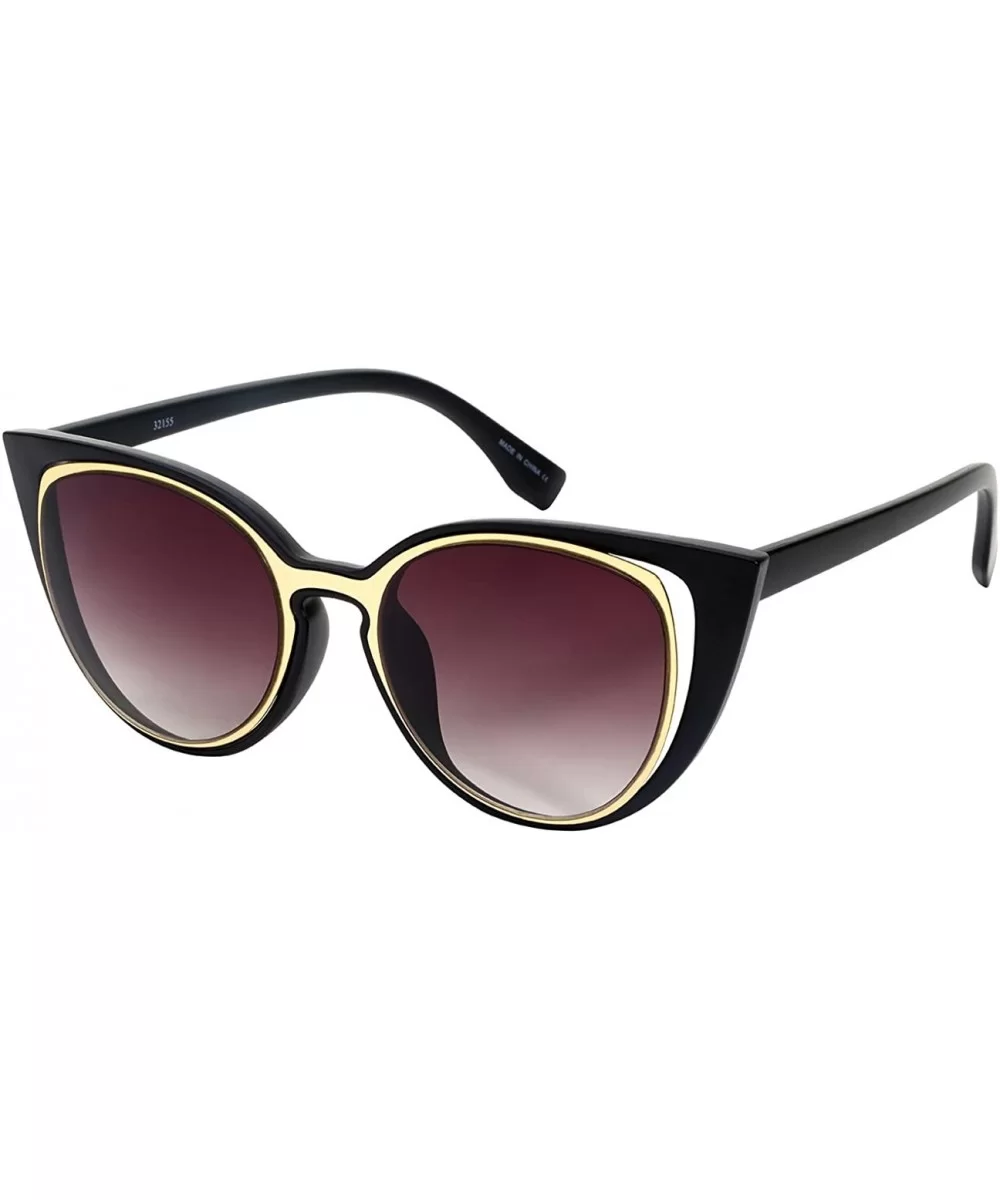 Vintage Inspired Cut Out Cat Eye Sunnies W/Gradient Lens 32155-AP - Matte Black+matte Gold - CS12IK3BF5T $12.81 Cat Eye