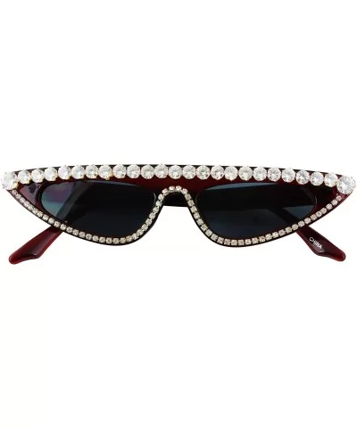 Cat Eye Womens Luxury Diamond Sunglasses Small Studded Rhinestones Frame Glasses - Burgandy - CQ18RD5M3QO $13.96 Cat Eye