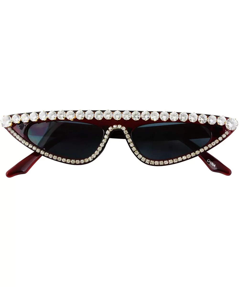 Cat Eye Womens Luxury Diamond Sunglasses Small Studded Rhinestones Frame Glasses - Burgandy - CQ18RD5M3QO $13.96 Cat Eye