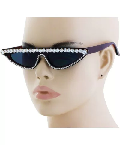 Cat Eye Womens Luxury Diamond Sunglasses Small Studded Rhinestones Frame Glasses - Burgandy - CQ18RD5M3QO $13.96 Cat Eye