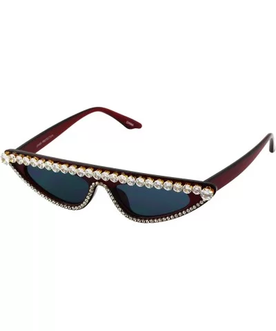 Cat Eye Womens Luxury Diamond Sunglasses Small Studded Rhinestones Frame Glasses - Burgandy - CQ18RD5M3QO $13.96 Cat Eye