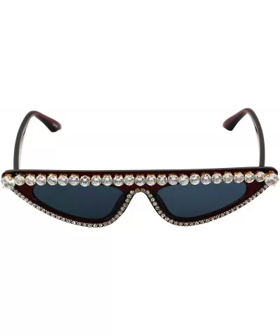 Cat Eye Womens Luxury Diamond Sunglasses Small Studded Rhinestones Frame Glasses - Burgandy - CQ18RD5M3QO $13.96 Cat Eye