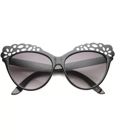 Women's Oversize Geometric Laser Cut Frame Cat Eye Sunglasses 58mm - Black / Lavender - CH126OMSFGP $13.39 Cat Eye