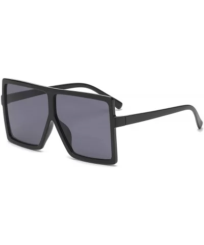 Classic Women Square Oversized Sunglasses for Men Flat Top Fashion Shades - Black Frame- Black Lens - C018SQREDDK $12.63 Square