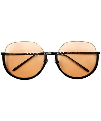 Individual Men and Women Big Round Frame Glasses Metal Half Frame UV Protection Beach Sunglasses - Brown - CX18QTK8ZWC $16.96...