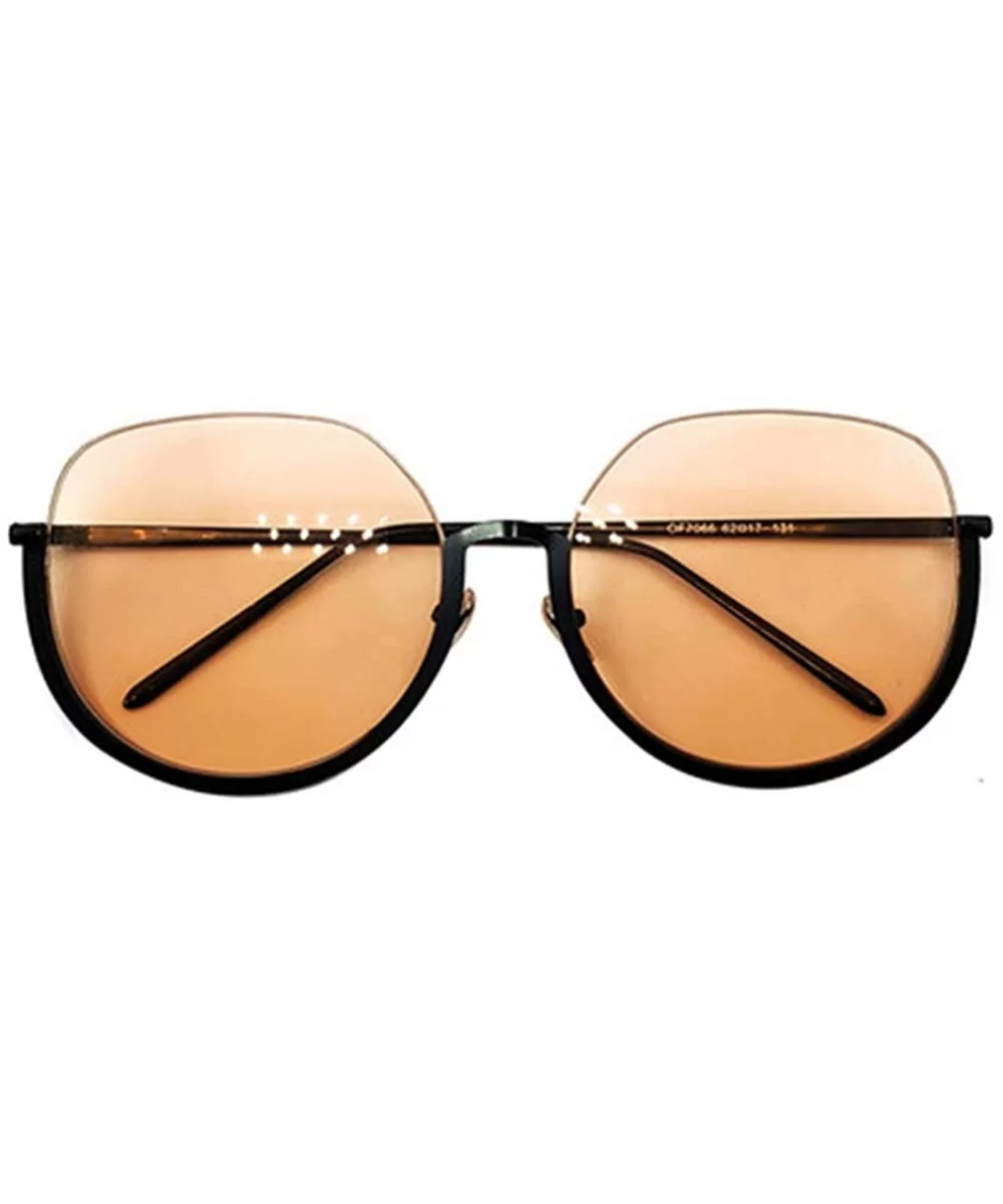 Individual Men and Women Big Round Frame Glasses Metal Half Frame UV Protection Beach Sunglasses - Brown - CX18QTK8ZWC $16.96...