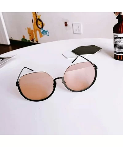 Individual Men and Women Big Round Frame Glasses Metal Half Frame UV Protection Beach Sunglasses - Brown - CX18QTK8ZWC $16.96...