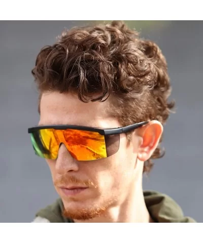 Semi Rimless Goggle Style Retro Rainbow Mirrored Lens ZigZag Sunglasses - Orange Mirror - CJ18WQ9EDX0 $21.29 Goggle