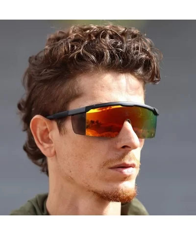 Semi Rimless Goggle Style Retro Rainbow Mirrored Lens ZigZag Sunglasses - Orange Mirror - CJ18WQ9EDX0 $21.29 Goggle