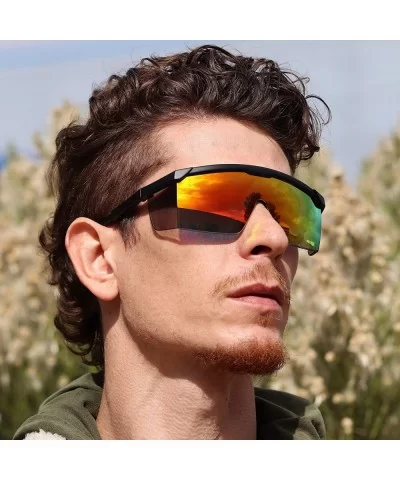 Semi Rimless Goggle Style Retro Rainbow Mirrored Lens ZigZag Sunglasses - Orange Mirror - CJ18WQ9EDX0 $21.29 Goggle