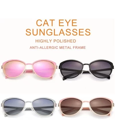 Cateye Sunglasses for Women Polarized UV Protection Retro Fashion Designer Metal Sun Glasses - Grey - C418TEDHY4E $13.74 Square