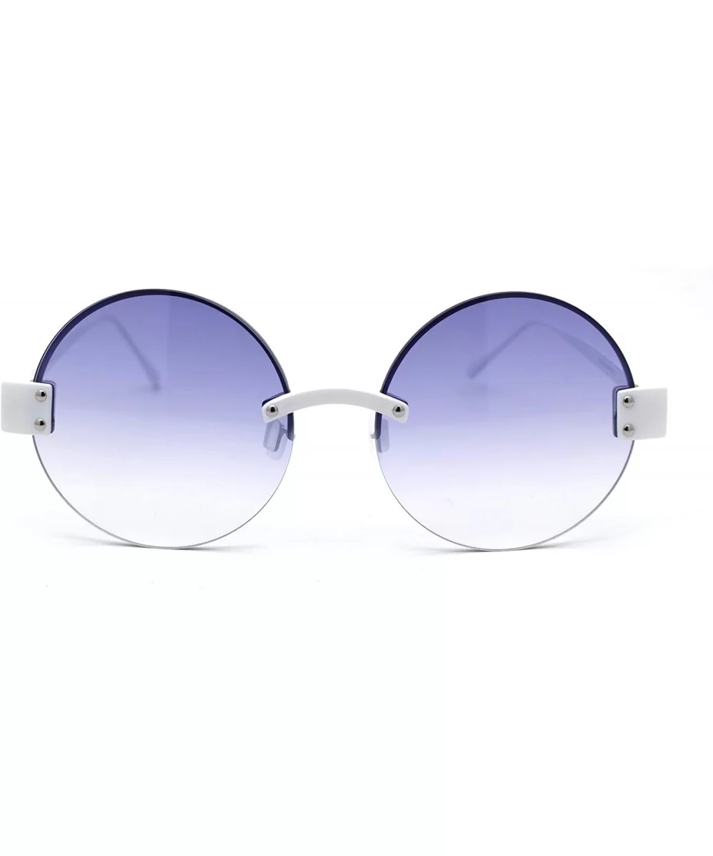 Womens Retro Exposed Lens Round Circle Lens 80s Sunglasses - White Blue - C318Y2W8ZTI $20.92 Rimless
