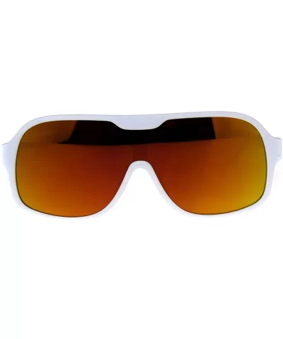 Color Mirror Futuristic Robotic Shield Plastic Racer Sunglasses - White Orange - CW18CRMR0EW $13.10 Sport