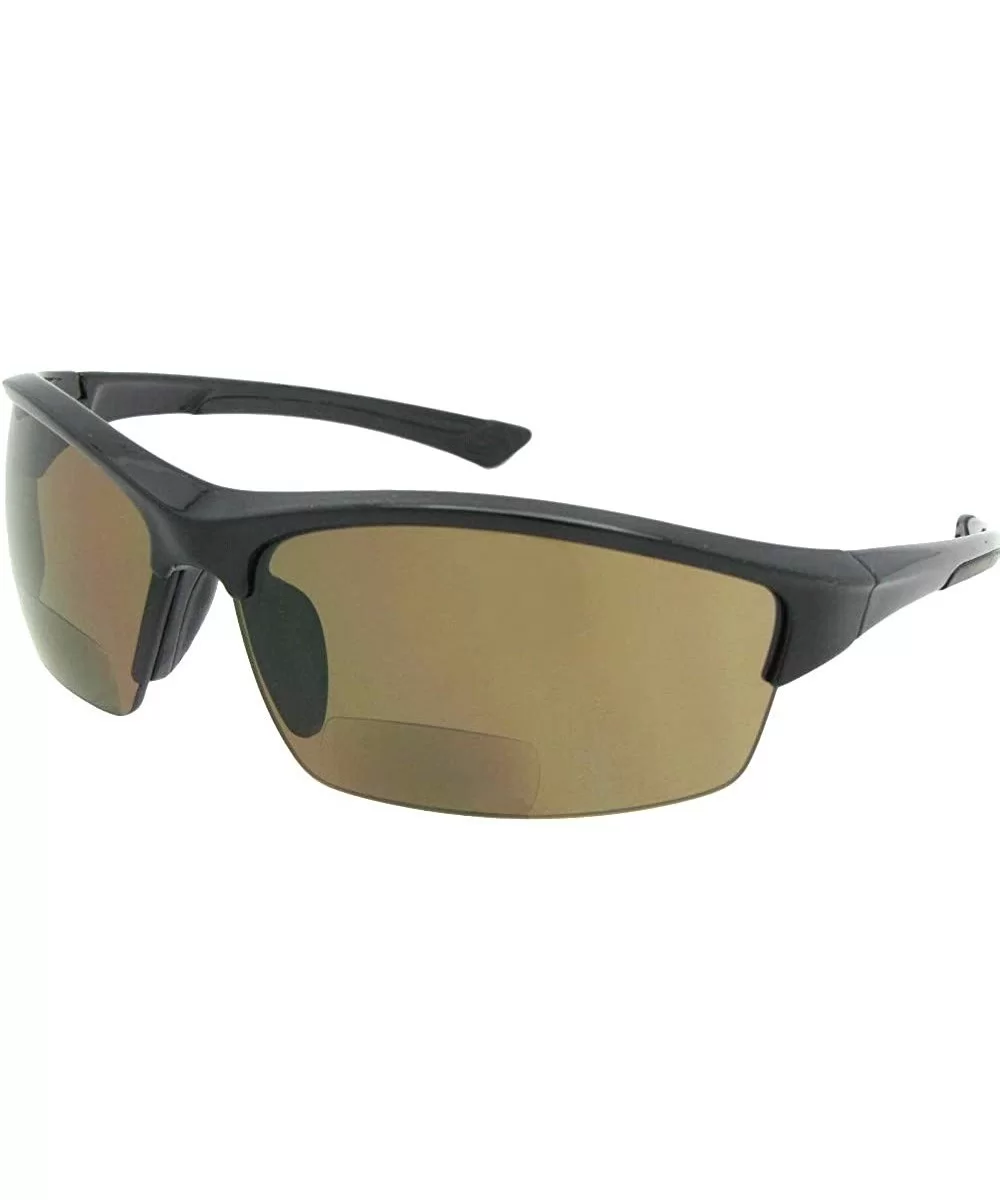 Semi Rimless Wrap Around Bifocal Sunglasses B76 - Black Frame-brown Lenses - CA180NG6OSM $24.59 Semi-rimless