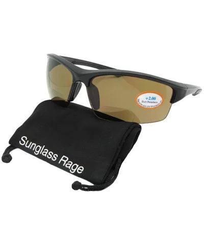 Semi Rimless Wrap Around Bifocal Sunglasses B76 - Black Frame-brown Lenses - CA180NG6OSM $24.59 Semi-rimless