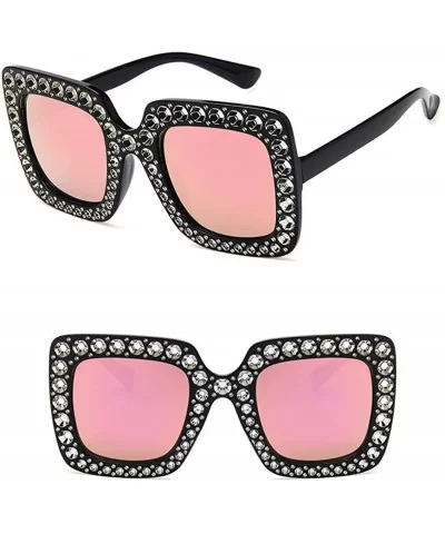 Women Fashion Square Frame Rhinestone Decor Sunglasses Sunglasses - Black Pink - C71902XR9L7 $28.72 Square