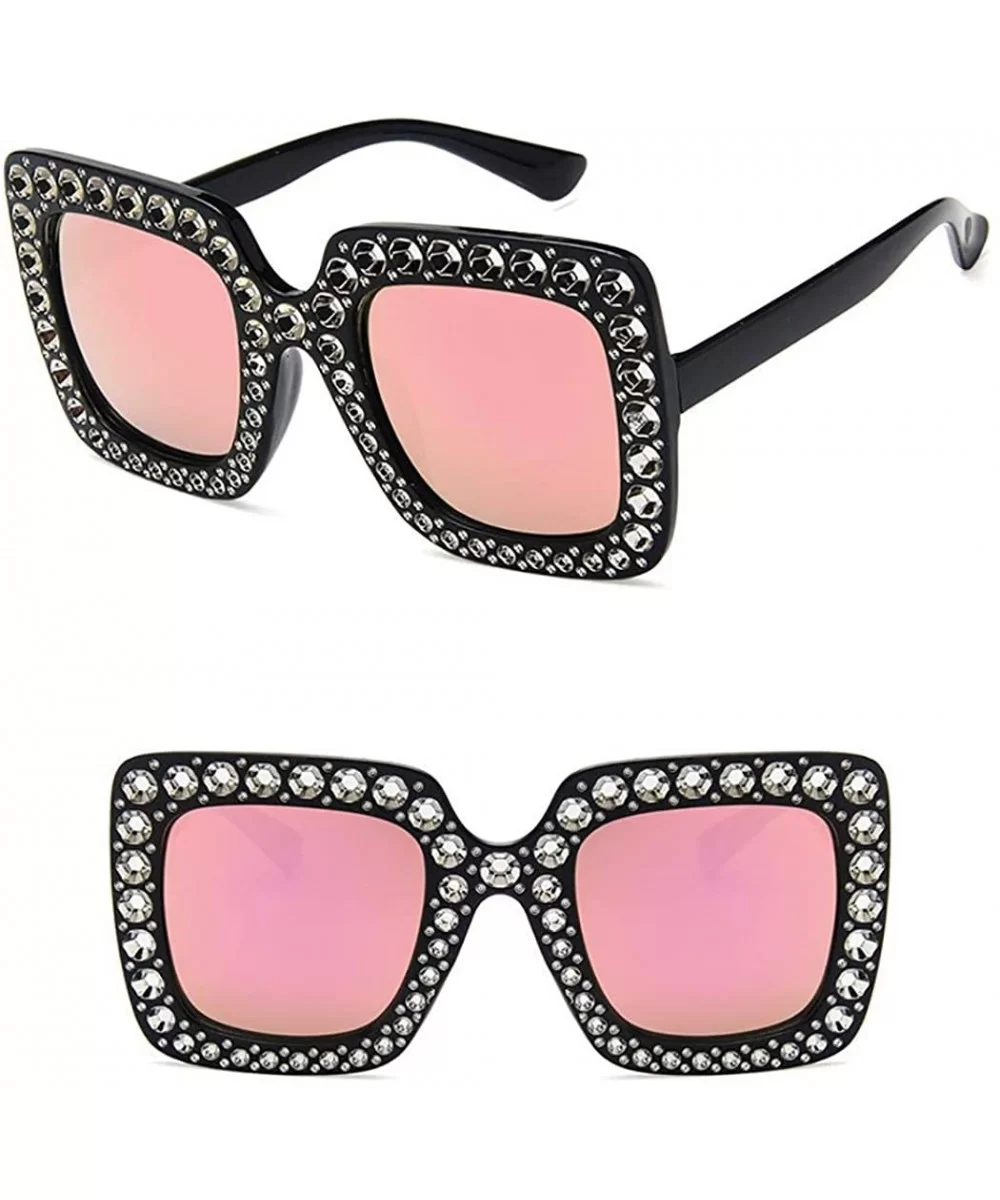 Women Fashion Square Frame Rhinestone Decor Sunglasses Sunglasses - Black Pink - C71902XR9L7 $28.72 Square