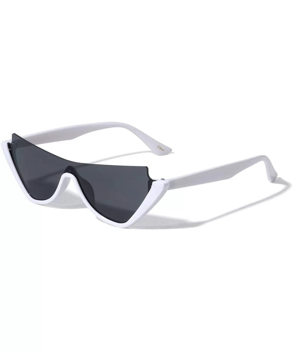 Semi Rimless Diagonal Top Sharp One Piece Shield Lens Cat Eye Sunglasses - White - CZ1993T7GYZ $20.02 Cat Eye