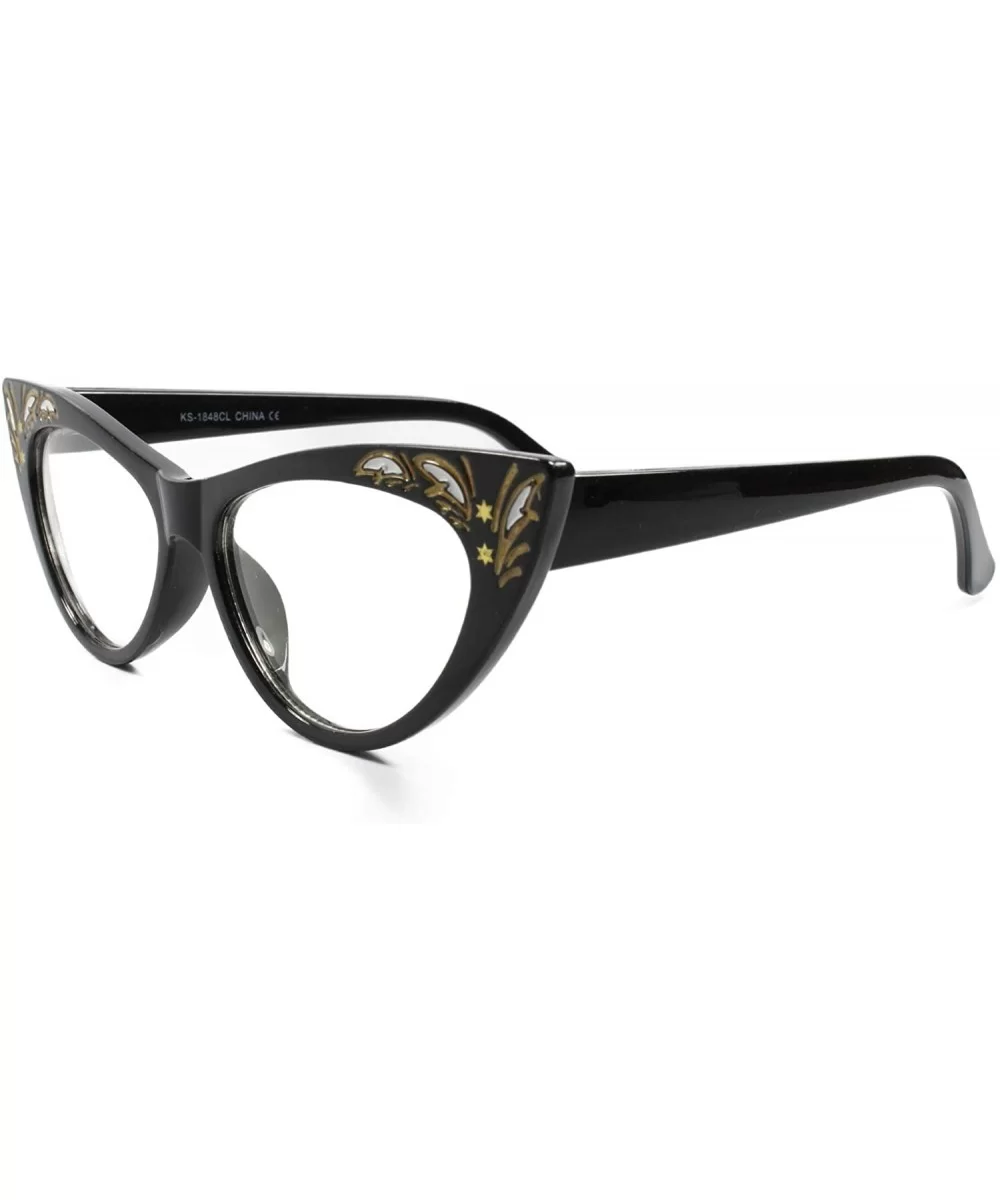 Classic Vintage Retro Cat Eye Style 50s 60s Clear Lens Eye Glasses Frame - Black & Clear - CS18SY4ZZCW $18.03 Cat Eye