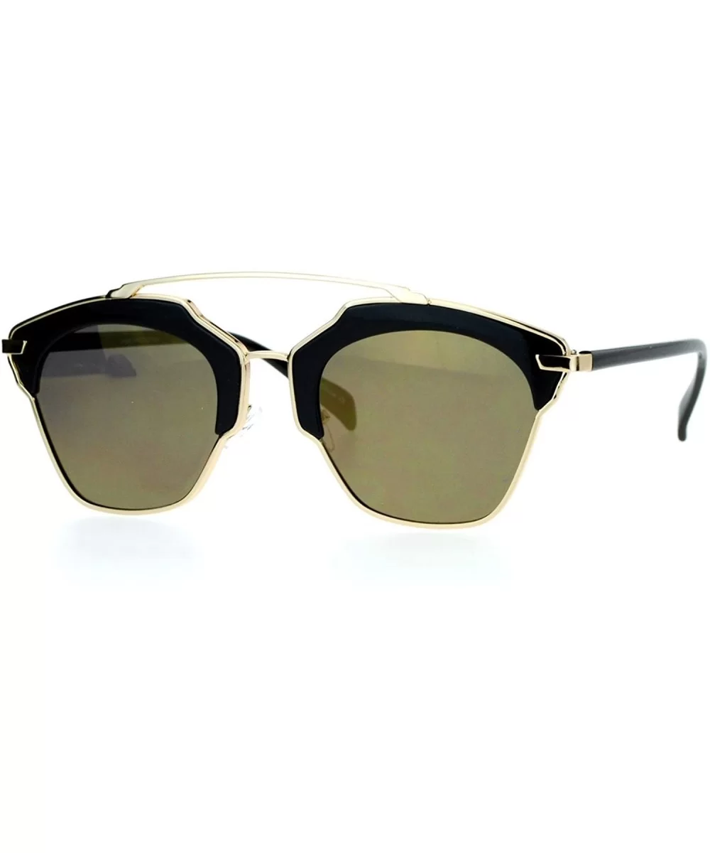 Metal Outline Mirrored Mirror Lens Retro Vintage Half Rim Sunglasses - All Gold - CL12G8WB9U5 $16.30 Wayfarer