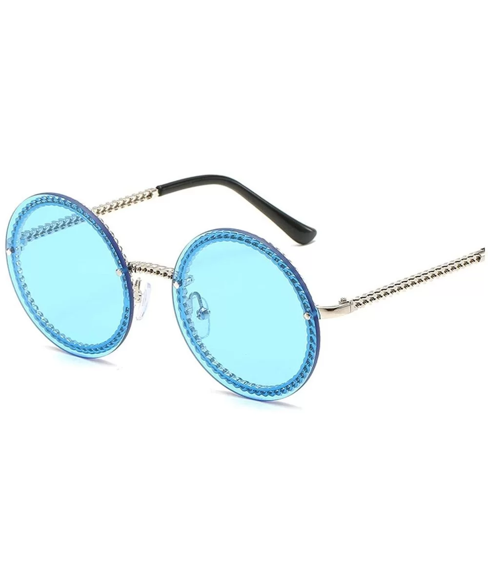 Round Sunglasses Women Luxury RimlShades Europe Popular Ins Sun Glasses Lunettes De Sol Femme - Silver Blue - CK199CR6068 $48...