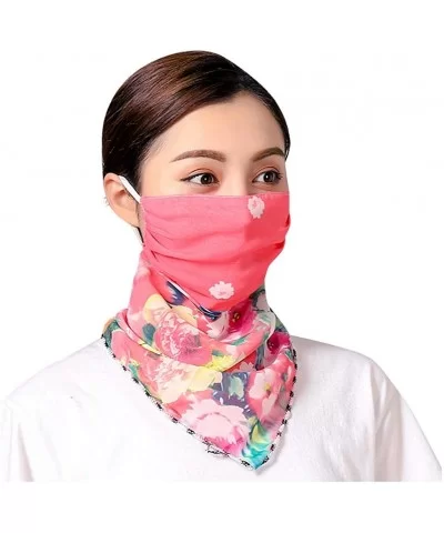 Women's Floral Print Chiffon Neck Gaiter Scarf Sun Dust Wind Protection Breathable Seamless Face Shield Scarf - L - CP197U38E...