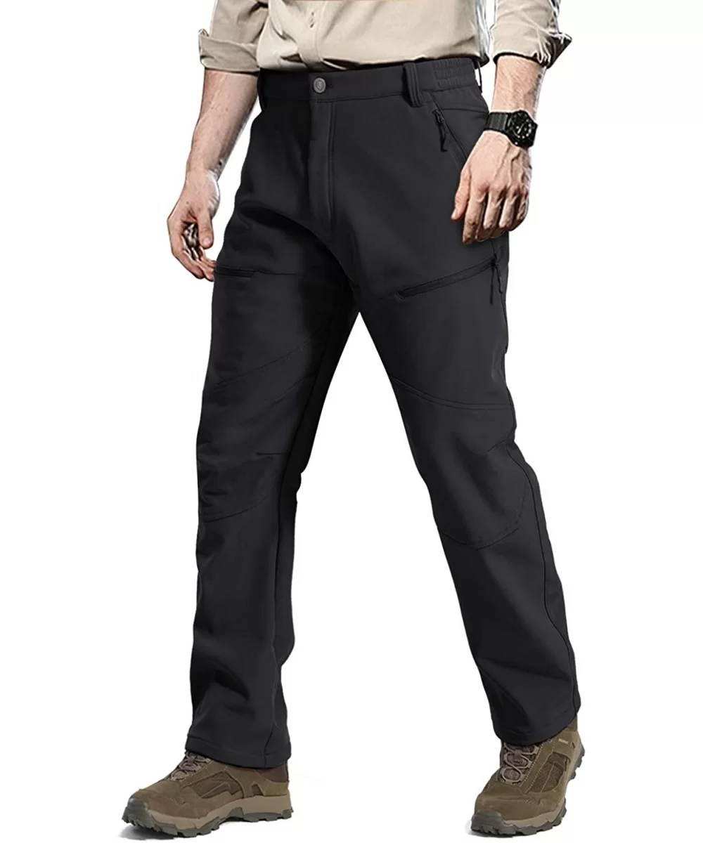 Men's Ski Water Repellent Softshell Fleece Lined Hiking Pants Tactical Trousers - 002 Zipper Black - CK192TKS3CU $58.71 Sport