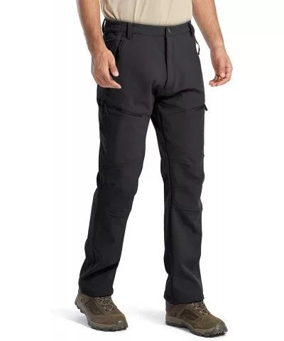 Men's Ski Water Repellent Softshell Fleece Lined Hiking Pants Tactical Trousers - 002 Zipper Black - CK192TKS3CU $58.71 Sport