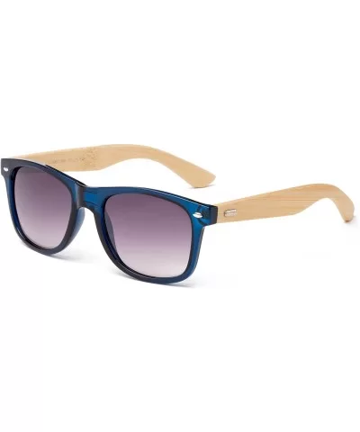 "Soul" Modern Retro Fashion Real Bamboo Sunglasses - Blue/Light Bamboo - CV12M1OBALV $17.76 Wayfarer