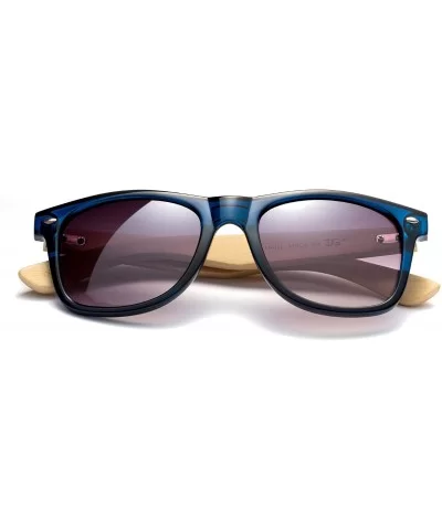 "Soul" Modern Retro Fashion Real Bamboo Sunglasses - Blue/Light Bamboo - CV12M1OBALV $17.76 Wayfarer