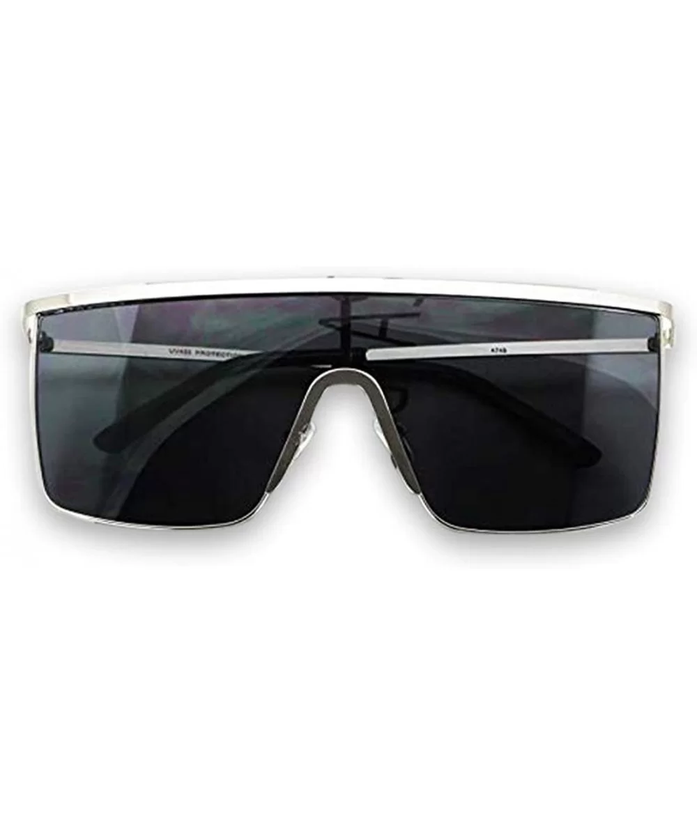 Oversized Flat Top Square VINTAGE RETRO SHIELD VISOR Style Aviator SUNGLASSES - Black/Silver - CT18D59OCIA $21.33 Shield