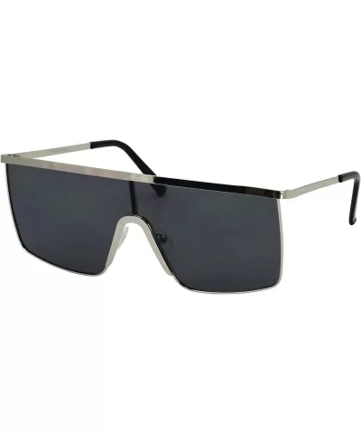 Oversized Flat Top Square VINTAGE RETRO SHIELD VISOR Style Aviator SUNGLASSES - Black/Silver - CT18D59OCIA $21.33 Shield