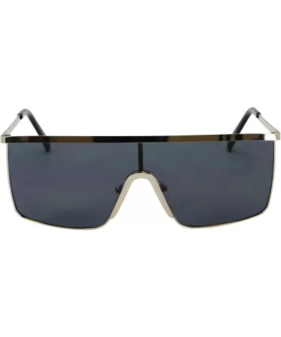 Oversized Flat Top Square VINTAGE RETRO SHIELD VISOR Style Aviator SUNGLASSES - Black/Silver - CT18D59OCIA $21.33 Shield