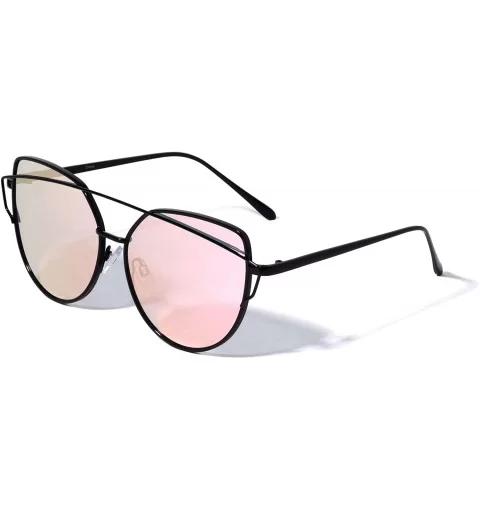 Flat Lens Color Mirror Crossed Curved Top Bar Cat Eye Sunglasses - Rose Gold Black - CT19085T593 $20.30 Cat Eye