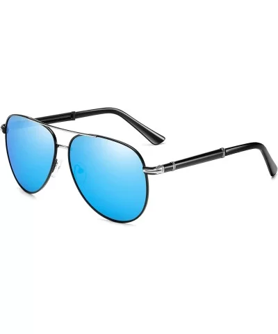 Men Metal Polarized Sunglasses Classic Oversized Women Driving Glasses - Black&silver Blue - CR1945YY7NN $17.88 Oversized