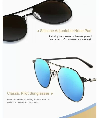 Polarized Sunglasses for Men Women Classic Pilot Mens Sunglasses 100% UV Protection - Black Frame With Blue Lens - CQ18SLR8O4...