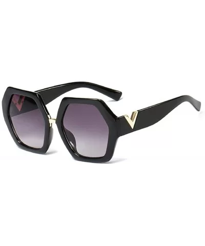 Hexagonal Sunglasses Women Big Polygon Sun Glasses for Ladies Oversized Black UV400 - Black - CO18AKZOK0L $17.07 Oversized