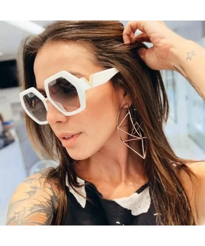 Hexagonal Sunglasses Women Big Polygon Sun Glasses for Ladies Oversized Black UV400 - Black - CO18AKZOK0L $17.07 Oversized