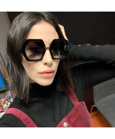 Hexagonal Sunglasses Women Big Polygon Sun Glasses for Ladies Oversized Black UV400 - Black - CO18AKZOK0L $17.07 Oversized