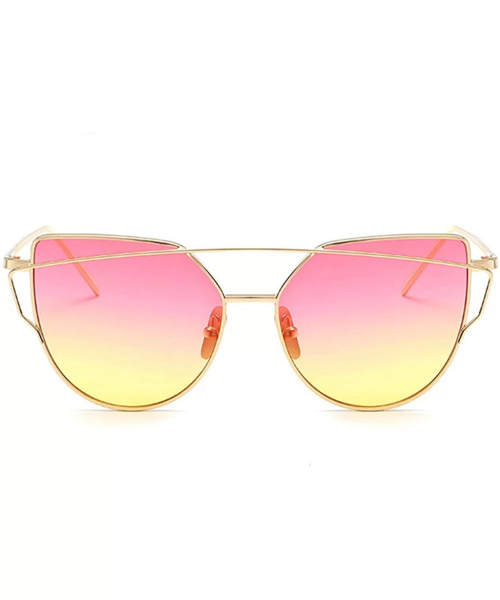 Sunglasses Women Luxury Cat eye Brand Design Mirror Flat Rose Gold Vintage Cateye sun glasses lady Eyewear - A5 - CG18W4S9S22...