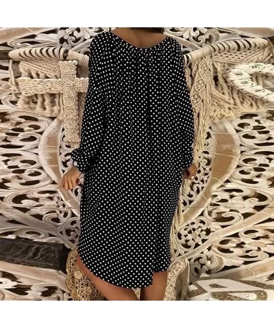 Women Sexy Polka Dot Print Loose Long Sleeves V-Neck Evening Party Mini Dress - Black - CB18TR0U8SA $21.79 Wrap